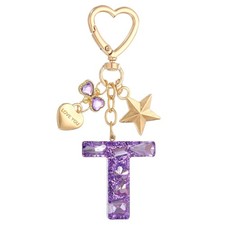 Cute Initial Letter Keychain Letter T Keychains for Women Girls Bling Purple