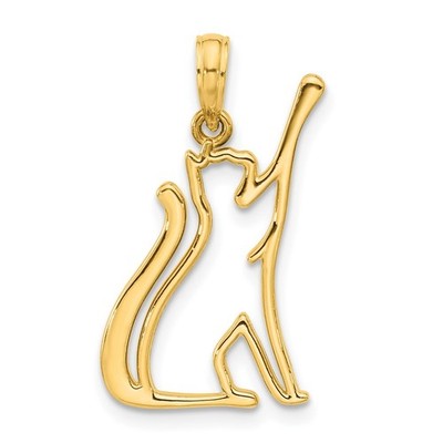 14k Gelbgold poliert Katze erreicht Anhänger 1,28g, L-25mm, B-14mm für Mama