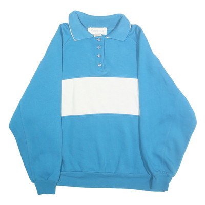 CHEETAH Damen Sweatshirt Polokragen Blau Weiß S Polyester Blend Pullover