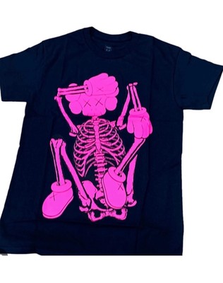 KAWS SKELETON NEW FICTION Pink (Black) T-Shirt Size XXL  2XL