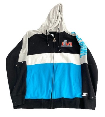 Starter Super Bowl LVI 56 Hoodie Zip Up Men's XL Black Blue Gray Colorblock