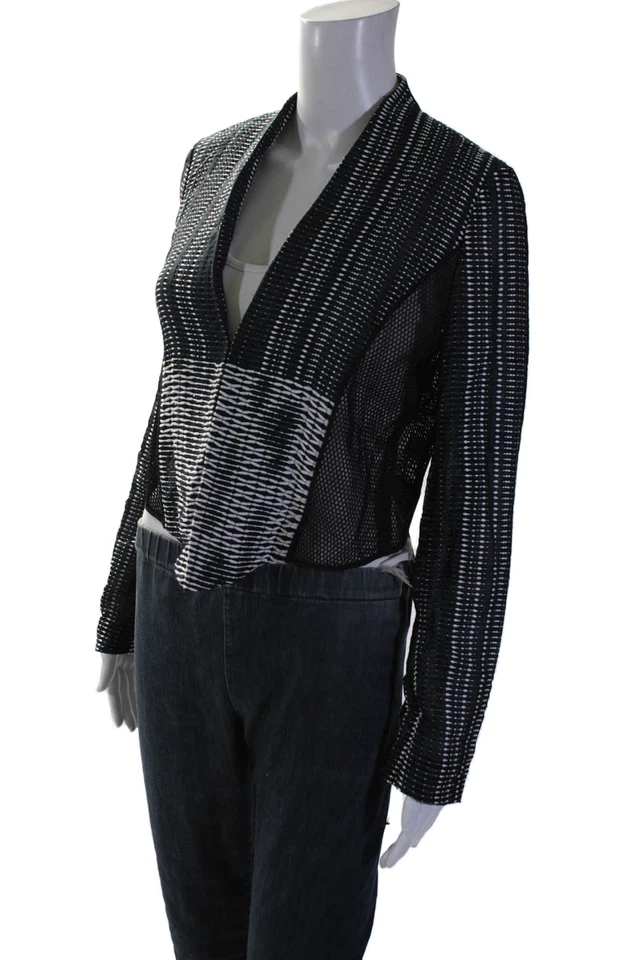 Chaqueta de malla a rayas frontal abierto de lana de lana azul talla S de Elie Tahari para mujer Foto 2 de 4