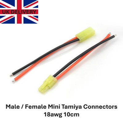 RC Stecker / Buchse Mini Tamiya Akku Stecker 18awg 10cm Draht Zopf UK