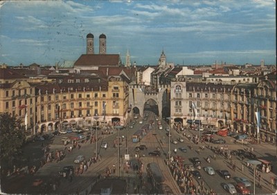 Munich, Germany Karlsplatz (Stachus) City Square with Trams Vintage Postcard