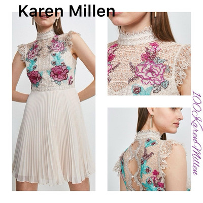Karen Millen UK14 EU42 US10 AUS14 Guipure Lace Pleated floral Short dress Ascot | eBay UK Karen Millen UK14 EU42 US10 AUS14 Guipure Lace Pleated floral Short dress Ascot | eBay UK