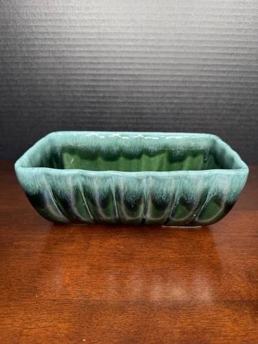 Vintage Hull Pottery F42 Rectangular Planter Dark Green Drip Glaze MCM 8”