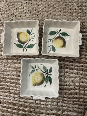I. W. Co Italy Set Of 3 Square Tab Handle 6  Bowls - Lemons - NEW   BUY NOW!
