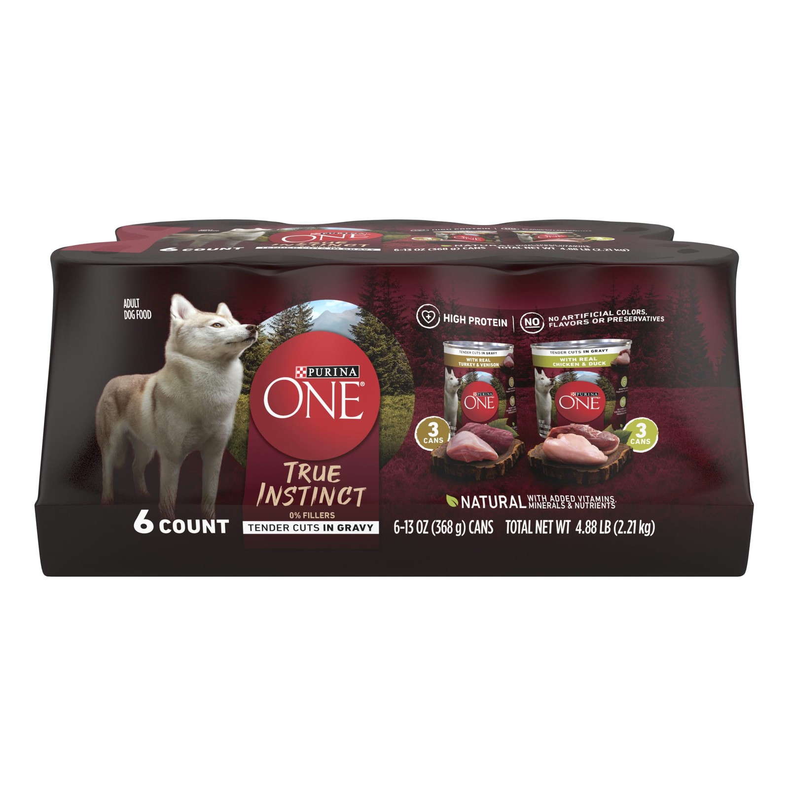 ONE True Instinct Natural Wet Dog Food, High Variety Pack, 13 oz Cans (6 Pack)