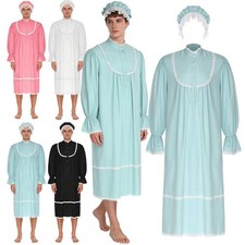 Men Kaftan Thobe Nightgown with Sleeping Cap Sleepwear Victorian Pajamas Set