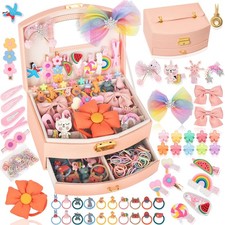 Hair Accessories Set for Girls: Jewelry Box, Hair Clips, Barrettes, Ties, Bow...