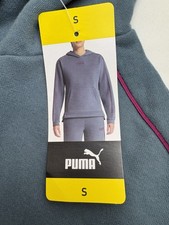 PUMA Blue Pullover Hoodie Women's Size S Fleece Logo Long Sleeve Hooded Pockets