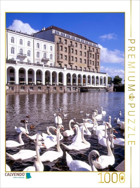 Calvendo Puzzle Hamburg's Alster Swans | 1000 Pieces, Finished Size 25.2 × 18.9-image