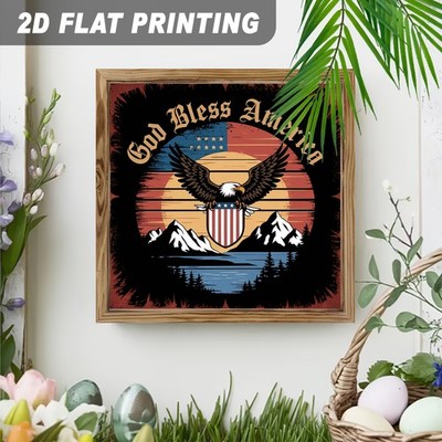 Patriotic USA Bald Eagle Wooden Plaque God Bless America 4th Of July Home Decor