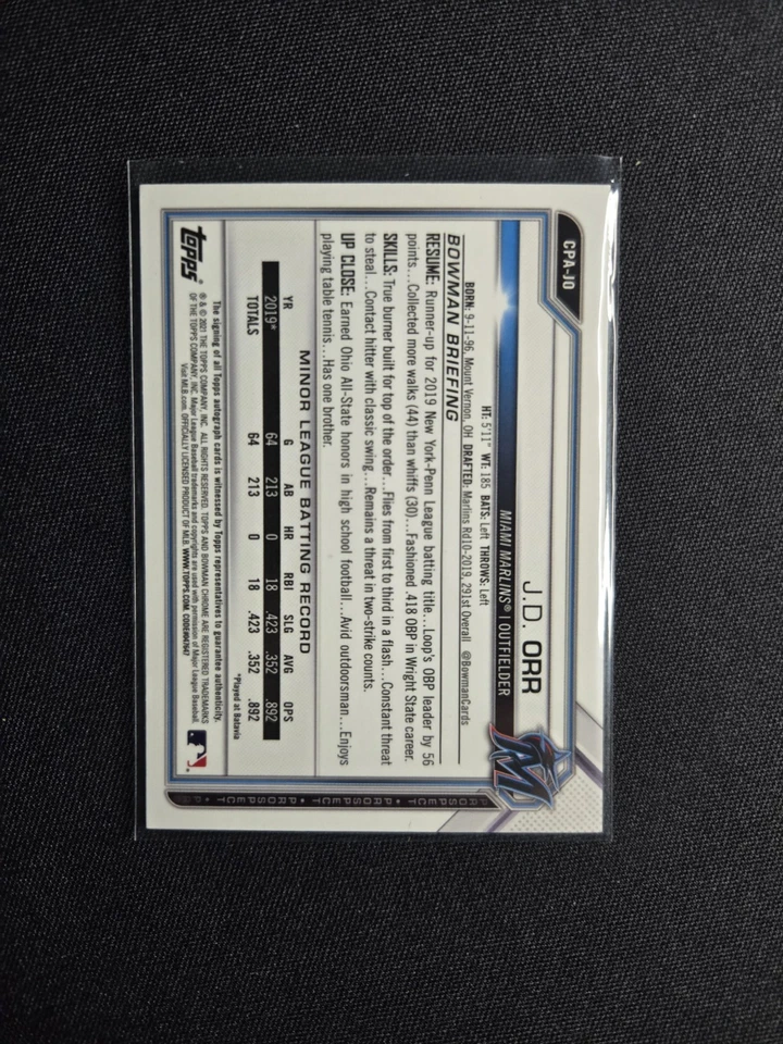 2021 Bowman Chrome J.D. Orr RC 1st Bowman Auto Gold Shimmer Refractor /50 #CPAJD - Image 2 of 2