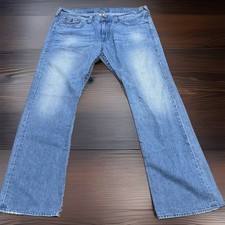 True Religion Mens Straight Flap Natural Super T Jeans 44/36 USA MADE Straight