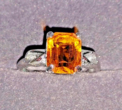972 - Damenring Versilbert Gr 18/58 mit Glasstein in Baquetteform  - Bild 1 von 4