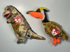 Ty Beanie Baby Dinosaur Lot T-Rex Toothy & Glider (2001) NOS Prehistoric