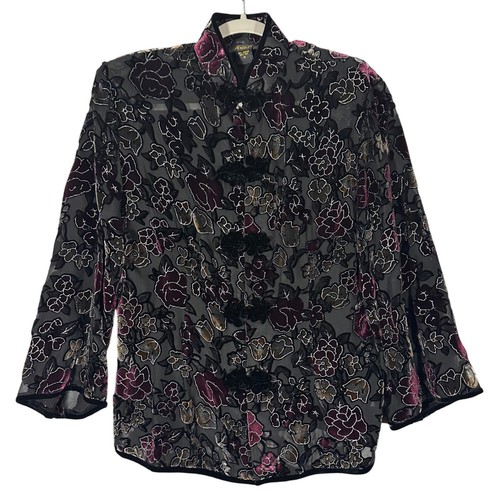Aris.A Floral Velvet Burnout Silk Blend Sheer Jacket Sz M Asian Style ...