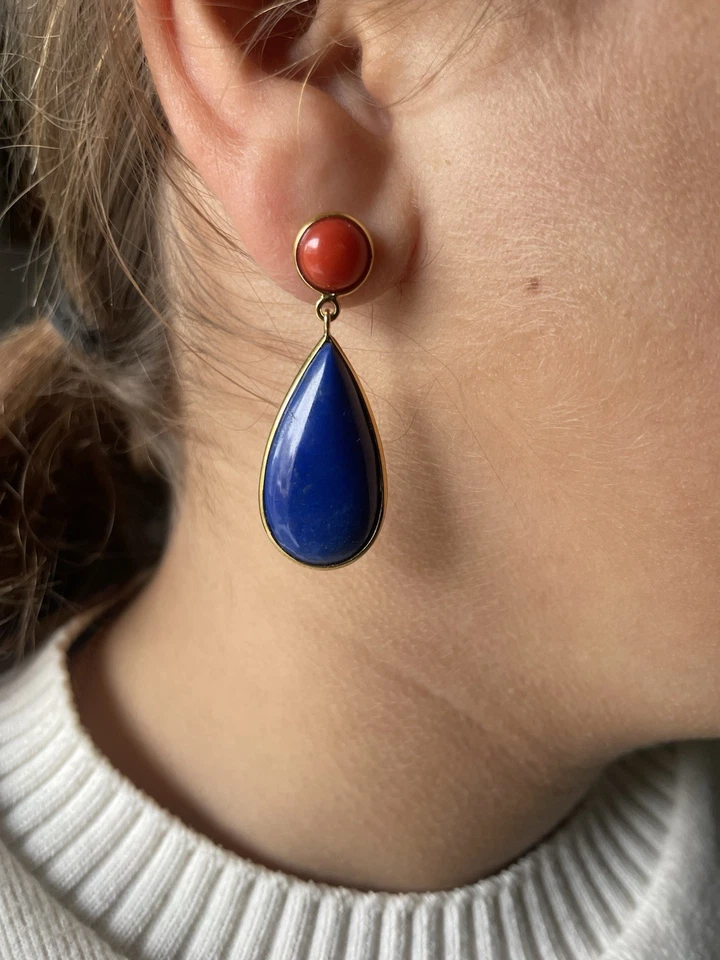 Orecchini Corallo E Lapis In Argento Placcato - Immagine 4 di 4