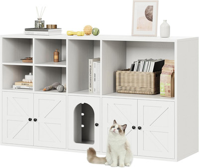 Cat Litter Box Enclosure for 2 Cats, Litter Box Furniture Hidden with Double Roo