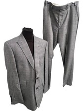 Moss Bros Regular Fit Check Suit Grey Jacket Waist 36 T2160 LT459