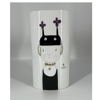 Tozai Home Ceramic Vase White Black Purple Green Floral Flower Theme