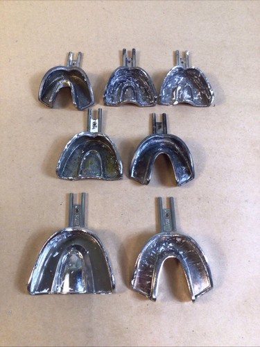 Lot of 7 SUPERIOR BRAND Stainless Steel Dental Impression Trays 3 Sm. 2 Med 2 XL