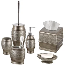 Dublin Silver Bathroom Set Complete - Brushed Silver 6 Piece Bathroom Set: Br...