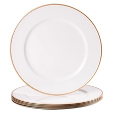 13 Inch White Charger Plates Round Gold Rim Plastic Tabletop Wedding 6 PCS