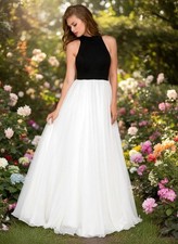 Jovani Size 4 Black and White A Line Open Back Prom, Wedding, Dress Ball Gown.