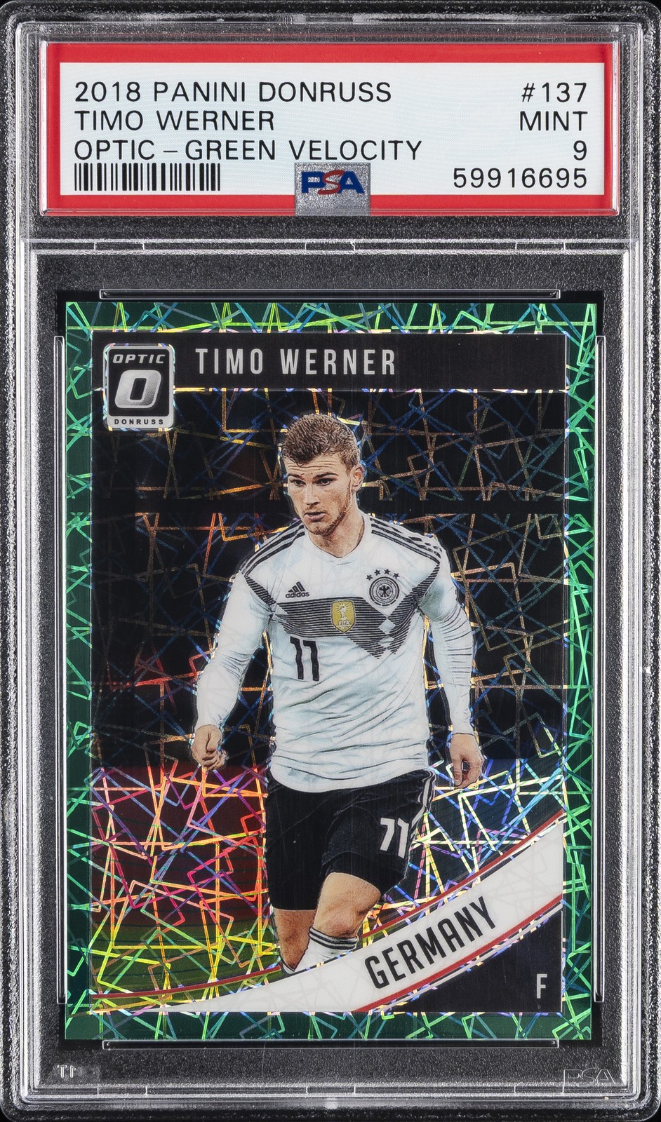 2018 PANINI DONRUSS OPTIC-GREEN VELOCITY #137 TIMO WERNER #/200 PSA 9