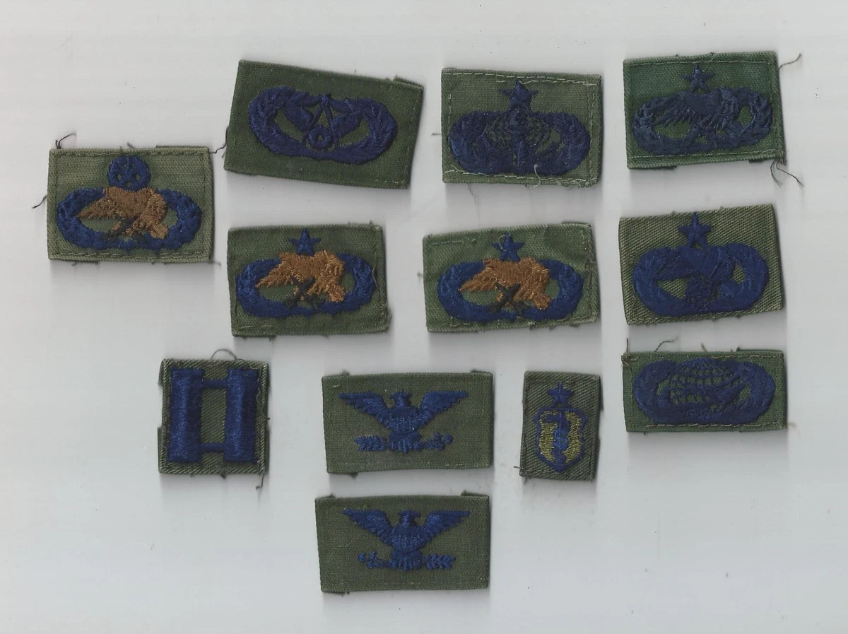 Rare US Air Force OD Green Field Shirt Collar Rank Insignia Pair Patches lot