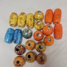 Vintage Lot Of 20Ceramic Macrame Beads Multicolor Splatter Drip Glazed MCM Boho