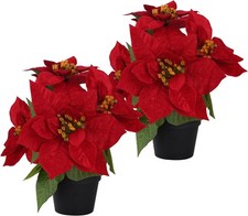 Poinsettias Flowers Artificial 2 Pack Red Faux Christmas Poinsettia Plant Sma...
