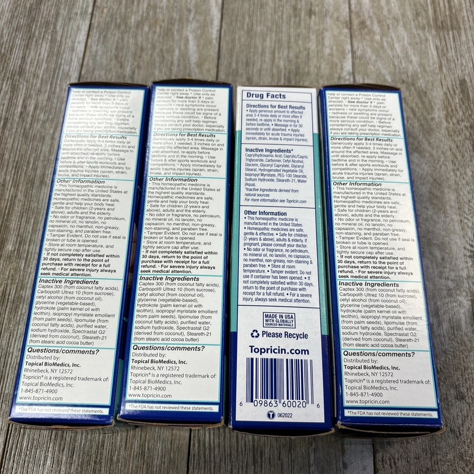 Lot of 4- Topricin Foot Pain Relief Cream 2oz ,Homeopathic - Image 2 of 4