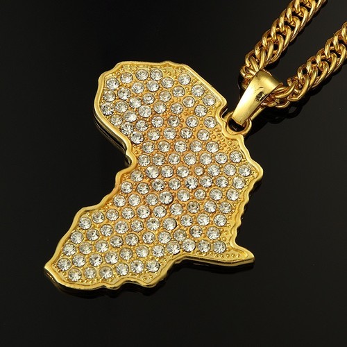 LARGE African Symbol of Unity Power Gold Plated Map Pendant Necklace Men Jewelry - Picture 7 of 11