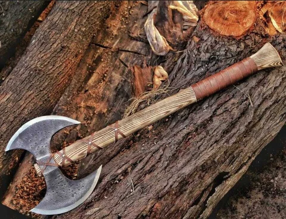 Double Headed Viking Axe Battle Axe Hand Forged Steel Double