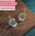Jade Enamel Drop Dangle Earrings Boho Peacock Dainty Gemstone 18K Gold Plated