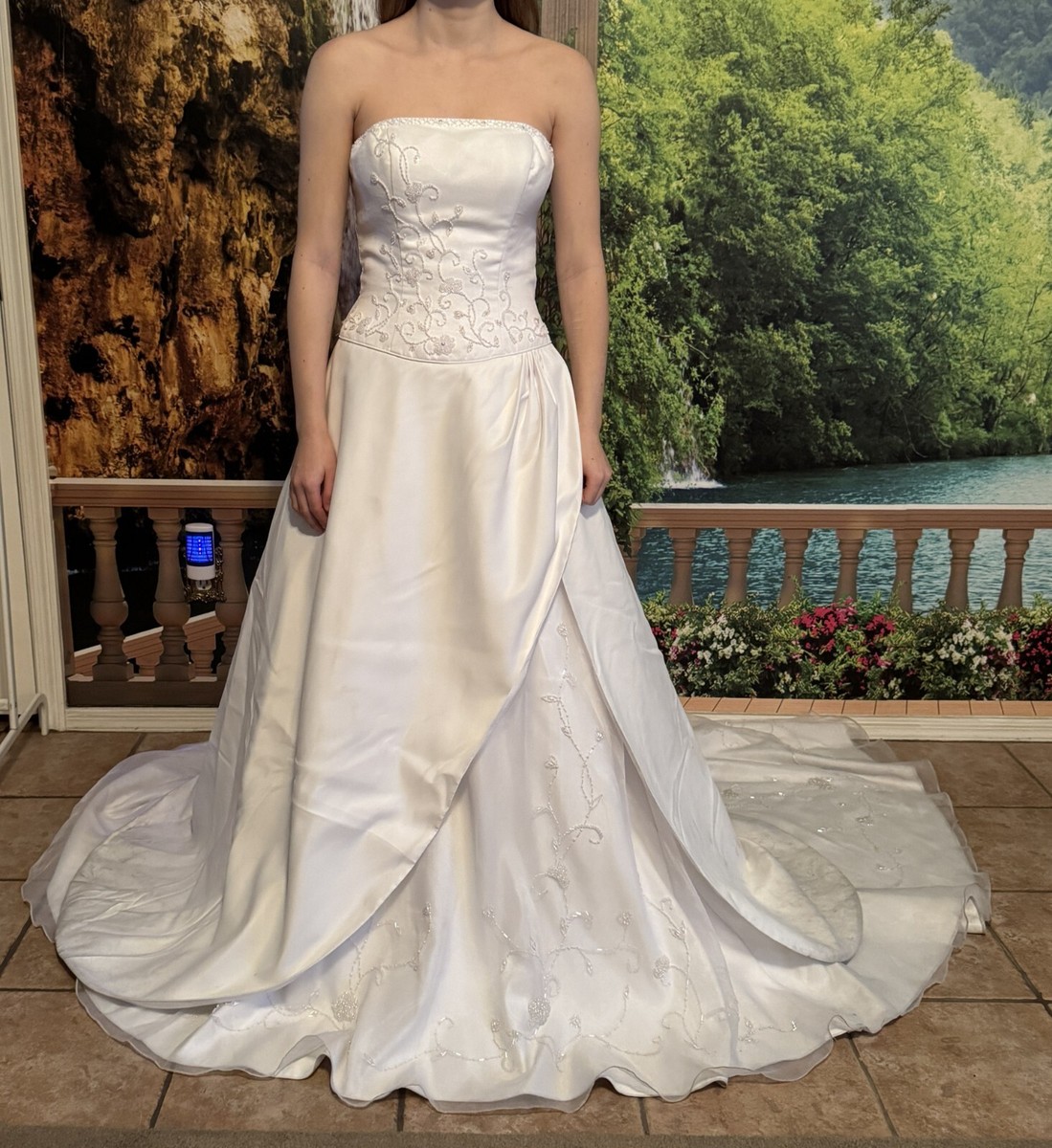 Michelangelo David's Bridal Strapless Beaded Wedding Dress Attached Train  5505