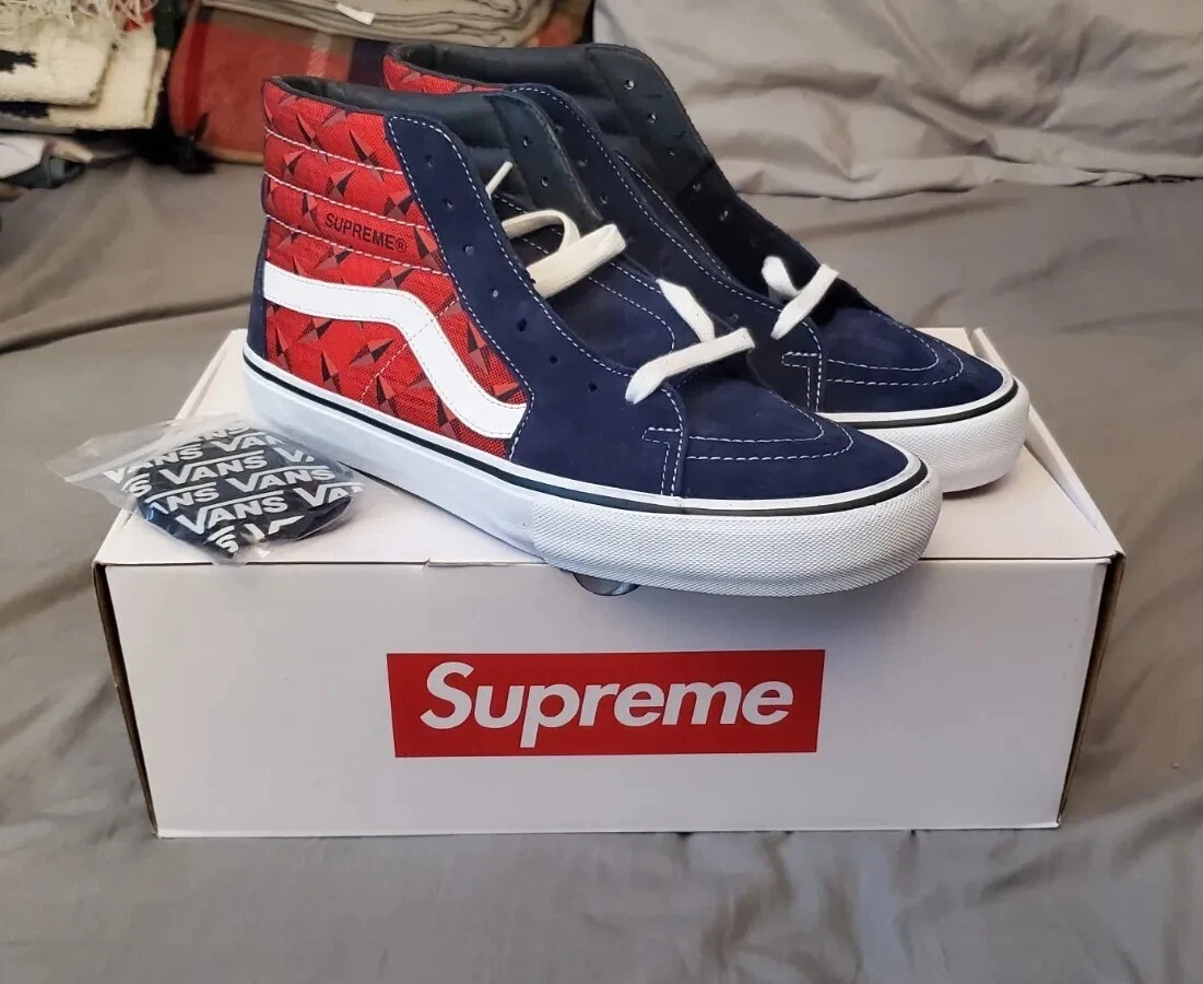 Plaque diamant Supreme Vans Sk8 Hi 2019 marine/rouge   taille 10,5   NEUF