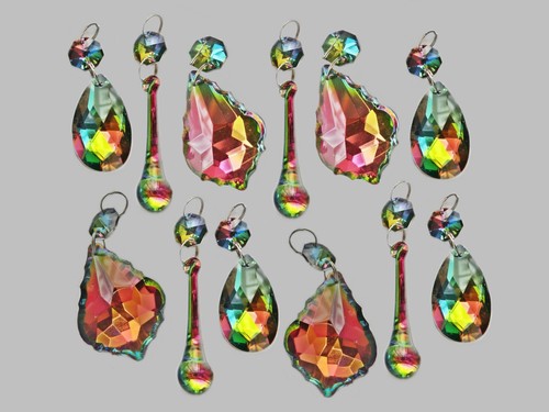 Gothic Chandelier Parts Iridescent Vitrail Beads Drops Glass Crystals Droplets - Picture 35 of 39