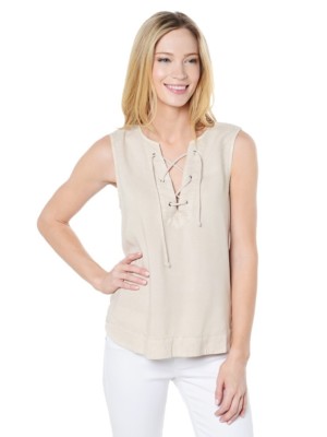 NEW CLOTH & STONE SzS LACE UP SLEEVELESS HI-LOW TANK TOP TAN