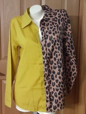 Floral Blooming Cheetah Print and Gold Long Sleeve Blouse Misses Size XL NWT