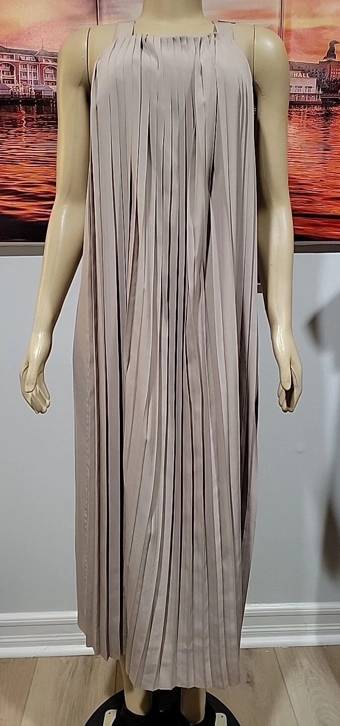 Abito midi Kate Spade Saturday pulito plissettato taglia S tortora senza maniche #C