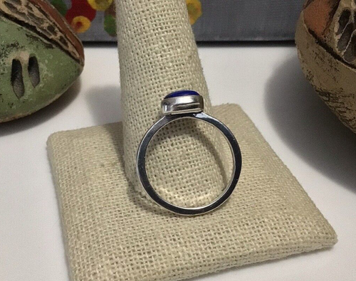 VTG Shube 925 Sterling Silver Oval Blue Lapis Solitaire Band Ring Sz 7.5 EUC - Picture 4 of 9