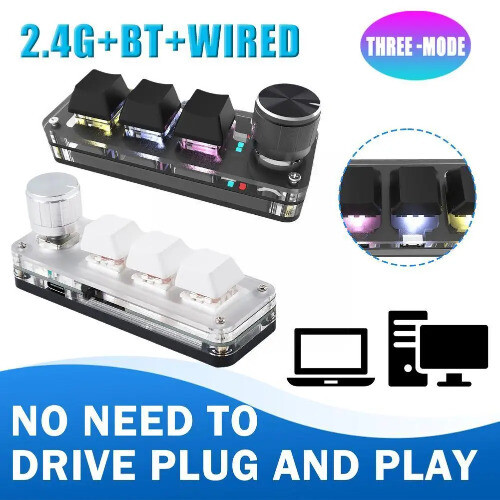 RGB Wireless Mechanical Keyboard with 3 Programmable Keys, 1 Knob, 2.4G and Bluetooth Connectivity