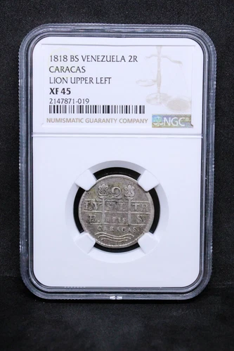 2 Reales 1818, Venezuela Silver. C-6. NGC XF45