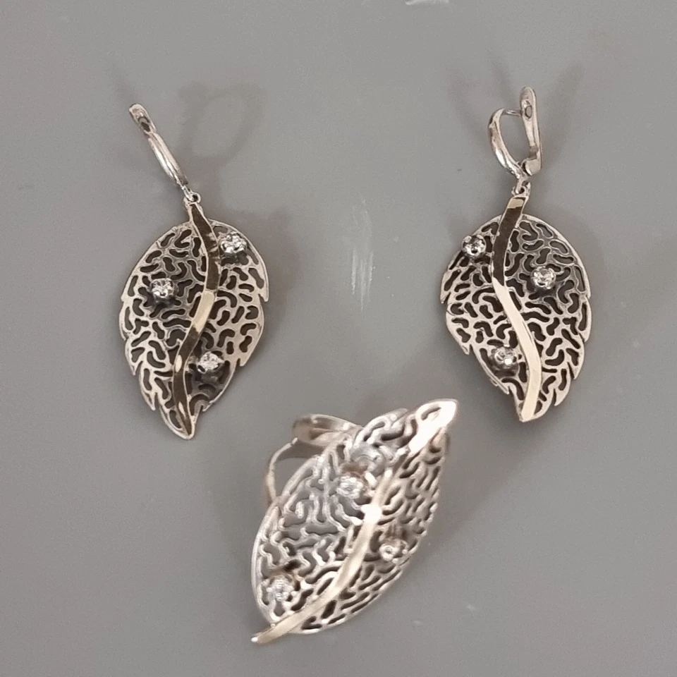 Neu Schmuck Set Ring Gr.17,5 Ohrringe  925 Silber Modern Zirkonia