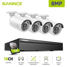 SANNCE 4K PoE IP Security System 8CH 8MP NVR Two Way Audio Human Detection 1TB