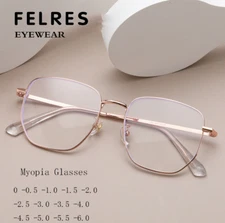 Metal Anti Blue Light Myopia Nearsighted Glasses Men Women Square Retro Glasses